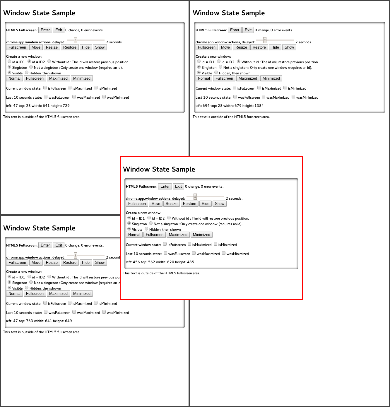 App Test - 3 tiling-Fenster und ein floating-Fenster (roter Rahmen) - Screenshot