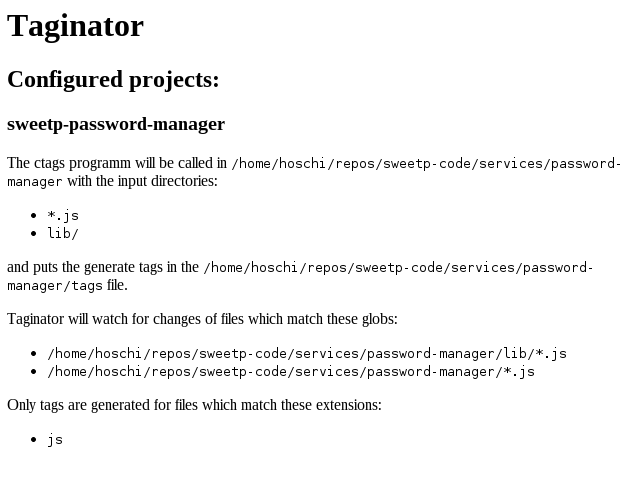 Taginator - Konfigurationsansicht - Screenshot